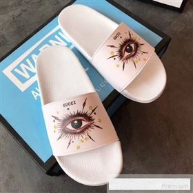 Gucci Flat Slide Sandals with Shining Eye Print White 2019 (EM-9062809)