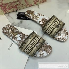 Dior Dway Embroidered Cotton Flat Slide Sandals with Printed Calfskin Insole Khaki Grey 2019 (ANDI-9062818)