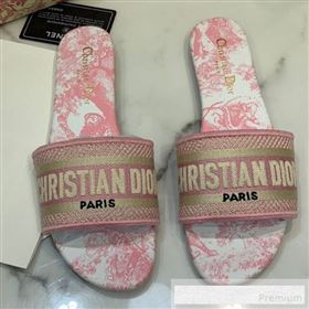 Dior Dway Embroidered Cotton Flat Slide Sandals with Printed Calfskin Insole Pink 2019 (ANDI-9062821)