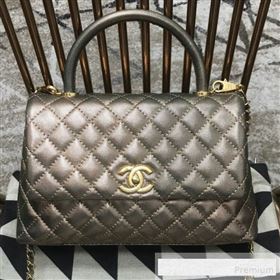 Chanel Coco Handle Metallic Grained Calfskin Medium Flap Top Hnadle Bag Dark Gold 2019 (JDH-9062652)