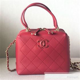 Chanel Quilted Smooth Calfskin Leather Top Handle Bag Red 2019 (YD-9062653)