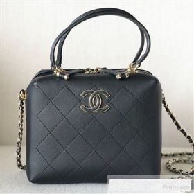 Chanel Quilted Smooth Calfskin Leather Top Handle Bag Black 2019 (YD-9062656)