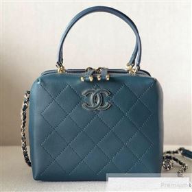 Chanel Quilted Smooth Calfskin Leather Top Handle Bag Blue 2019 (YD-9062657)