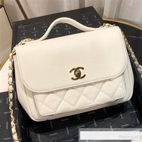 Chanel Quilted Grained Calfskin Messenger Flap Top Handle Bag White 2019 (FM-9062668)