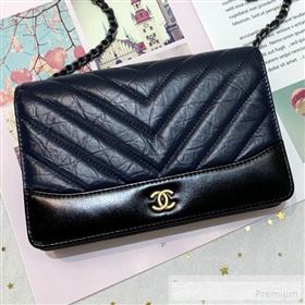 Chanel Chevron Crinkled Calfskin Gabrielle Wallet on Chain WOC Bag A86025 Dark Blue (SSZ-9062666)