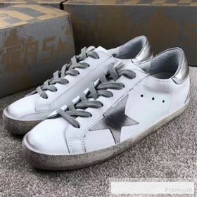 Golden Goose GGDB Calfskin Leather Star Sneaker White/Grey/SilverTail (For Women and Men) (2081-9062875)