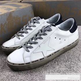 Golden Goose GGDB Calfskin Leather Star Sneaker White/Dark Blue Tail (For Women and Men) (2081-9062854)