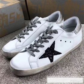 Golden Goose GGDB Calfskin Leather Star Sneaker White/Black Sequins/Silver Tail (For Women and Men) (2081-9062855)