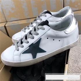 Golden Goose GGDB Calfskin Leather Star Sneaker White/Blue/Silver Tail (For Women and Men) (2081-9062856)