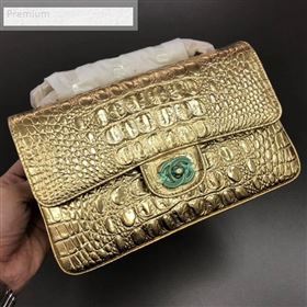 Chanel Metallic Crocodile Embossed Calfskin Small Classic Flap Bag A01113 Gold 2019 (XGZ-9070101)