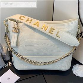 Chanel Crocodile Embossed Calfskin Gabrielle Medium Hobo Bag AS0866 White 2019 (FM-9070116)