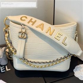 Chanel Crocodile Embossed Calfskin Gabrielle Small Hobo Bag AS0865 White 2019 (FM-9070115)