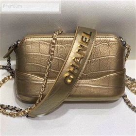 Chanel Metallic Crocodile Embossed Calfskin Gabrielle Clutch with Chain A94505 Gold 2019 (SMJD-9070119)