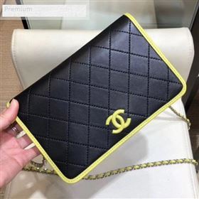 Chanel Contrasting Trim Quilted Lambskin Flap Wallet on Chain WOC AP0059 Black 2019 (SMJD-9070124)