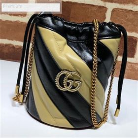 Gucci GG Diagonal Marmont Leather Mini Bucket Bag 575163 Beige/Black 2019 (DLH-9070203)