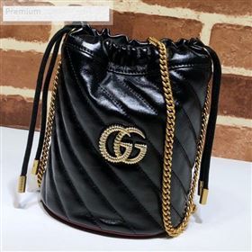 Gucci GG Diagonal Marmont Leather Mini Bucket Bag 575163 Black/Red 2019 (DLH-9070205)