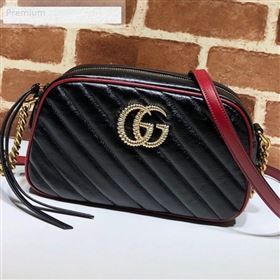 Gucci GG Diagonal Marmont Leather Small Shoulder Bag 447632 Black/Red 2019 (DLH-9070209)