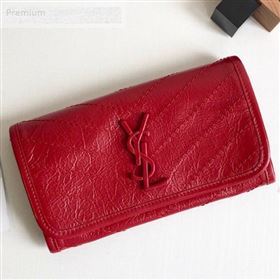 Saint Laurent Niki Large Flap Wallet in Crinkled Vintage Leather 583552 Red 2019 (KTSD-9070302)