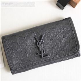 Saint Laurent Niki Large Flap Wallet in Crinkled Vintage Leather 583552 Dark Grey 2019 (KTSD-9070303)