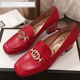 Gucci G Horsebit Zumi Leather Mid-heel Loafer Pump 575832 Red 2019 (HUANGZ-9070348)