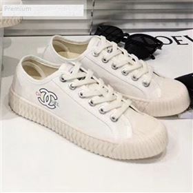 Chanel Wave Sole Canvas Sneakers White 2019 (1028-9070403)