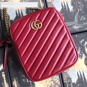 Gucci GG Diagonal Marmont Leather Mini Shoulder Bag 550153 Red 2019 (BLWX-9070224)