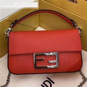 Fendi Litchi Grained Calfskin Mini Baguette Flap Shoulder Bag Orange Red 2019 (AFEI-9070232)