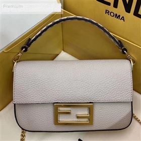 Fendi Litchi Grained Calfskin Mini Baguette Flap Shoulder Bag White 2019 (AFEI-9070234)