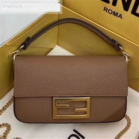 Fendi Litchi Grained Calfskin Mini Baguette Flap Shoulder Bag Brown 2019 (AFEI-9070235)