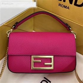 Fendi Litchi Grained Calfskin Mini Baguette Flap Shoulder Bag Hot Pink 2019 (AFEI-9070236)