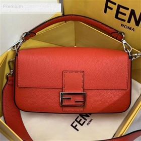 Fendi Litchi Grained Calfskin Medium Baguette Flap Shoulder Bag Orange Red 2019 (AFEI-9070237)