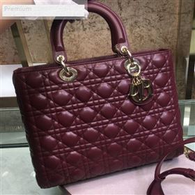 Dior Lady Dior Cannage Lambskin Tote Bag Burgundy 2019 (XYD-9070251)