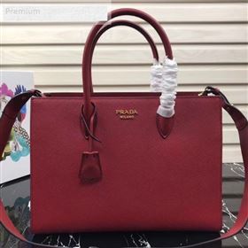 Prada Contrasting Side Saffiano Leather Large Tote 1BA153 Red 2019 (PYZ-9070256)