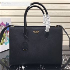 Prada Contrasting Side Saffiano Leather Large Tote 1BA153 Black 2019 (PYZ-9070257)