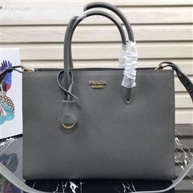 Prada Contrasting Side Saffiano Leather Large Tote 1BA153 Grey/White 2019 (PYZ-9070260)