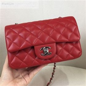 Chanel Quilted Sheepskin Leather Small Classic Flap Bag Red/Silver 2019 (JDH-9070603)