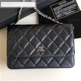 Chanel Pearly Lustre Quilted Grained Calfskin Wallet on Chain WOC Black 2019 (YD-9070605)