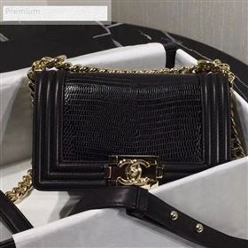 Chanel Lizard Embossed Leather Small Classic Leboy Flap Bag Black 2019 (KAIS-9070615)