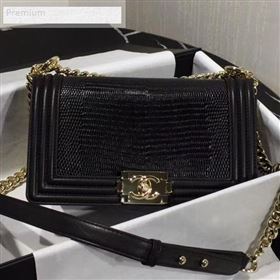 Chanel Lizard Embossed Leather Medium Classic Leboy Flap Bag Black 2019 (KAIS-9070616)