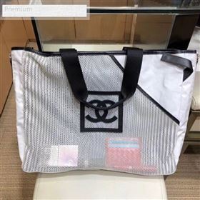 Chanel Mesh Canvas and PVC Small Shopping Tote Bag White 2019 (SMJD-9070623)