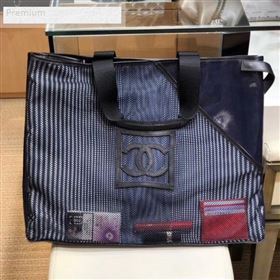 Chanel Mesh Canvas and PVC Large Shopping Tote Bag Navy Blue 2019 (SMJD-9070626)