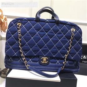 Chanel Quilted Denim Boarding Package Luggage Top Handle Bag Blue 2019 (JIY-9070629)