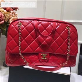 Chanel Quilted Waxed Calfskin Boarding Package Luggage Top Handle Bag Red 2019 (JIY-9070630)