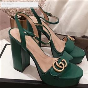 Gucci Leather Platform High-Heel Sandals with Double G 573021 Green 2019 (KL-9070435)