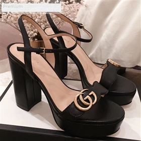 Gucci Leather Platform High-Heel Sandals with Double G 573021 Black 2019 (KL-9070434)