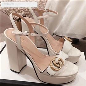 Gucci Leather Platform High-Heel Sandals with Double G 573021 White 2019 (KL-9070437)