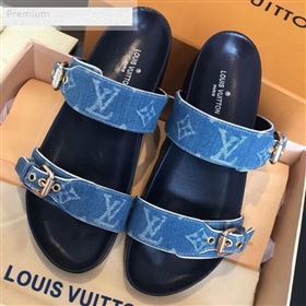 Louis Vuitton Bom Dia Denim Monogram Flat Sandals 1A4WJK Blue 2019 (CSBL-9070440)