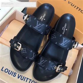 Louis Vuitton Bom Black Monogram Canvas Flat Sandals 1A4WJK  2019 (CSBL-9070442)