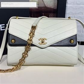 Chanel Chevron Calfskin Studded Charm Medium Flap Bag White 2019 (KAIS-9070819)