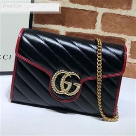 Gucci GG Diagonal Marmont Leather Mini Chain Bag 573807 Black 2019 (DLH-9070844)
